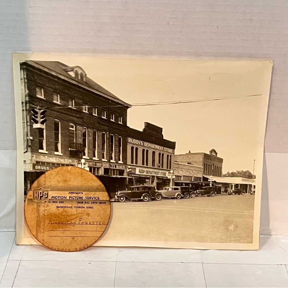 Jernigan’s Film Reel Label And B&W Photo For Gainesville Fl Film Movie History